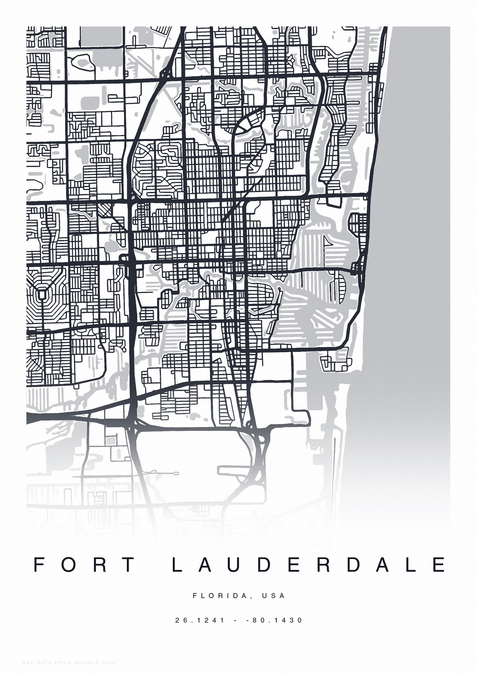 PRINTABLE Fort Lauderdale Map Print Map of Fort Lauderdale Etsy