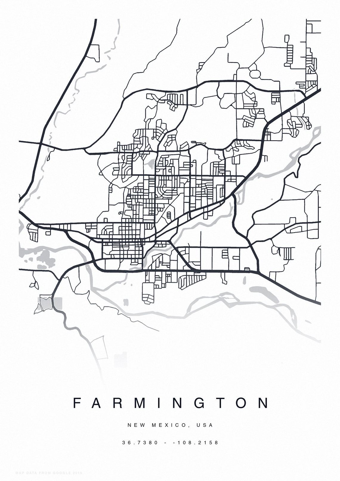 PRINTABLE Farmington Map Print Street Map of Farmington Etsy