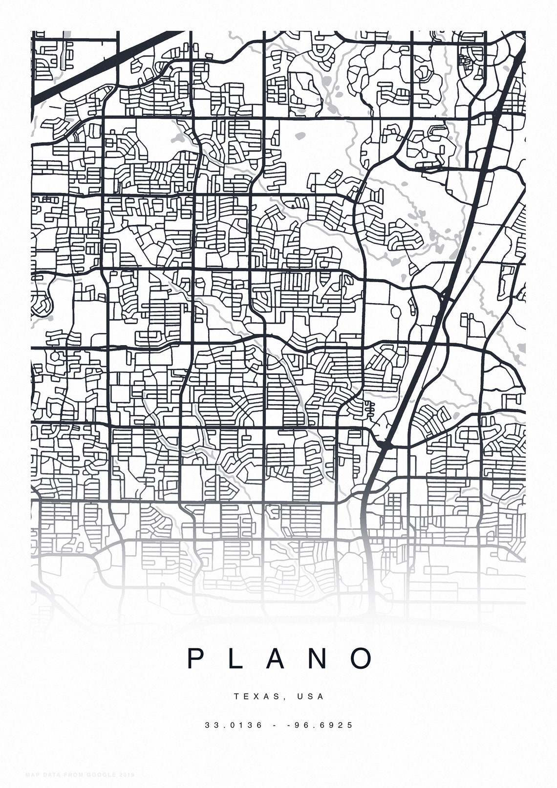 PRINTABLE Plano Map Print Map of Plano Plano Map Poster Etsy
