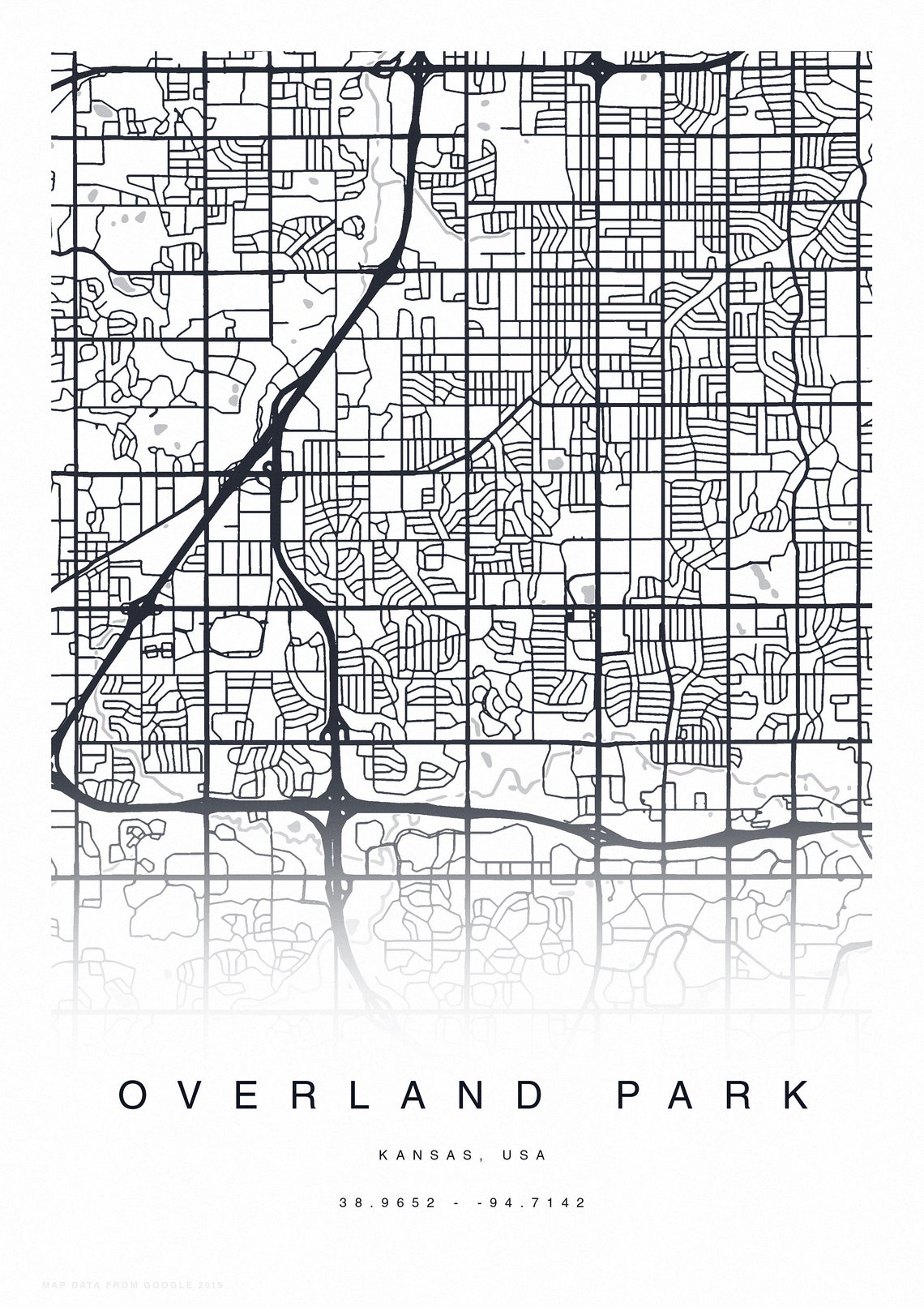 PRINTABLE Overland Park Map Print Street Map of Overland  Etsy
