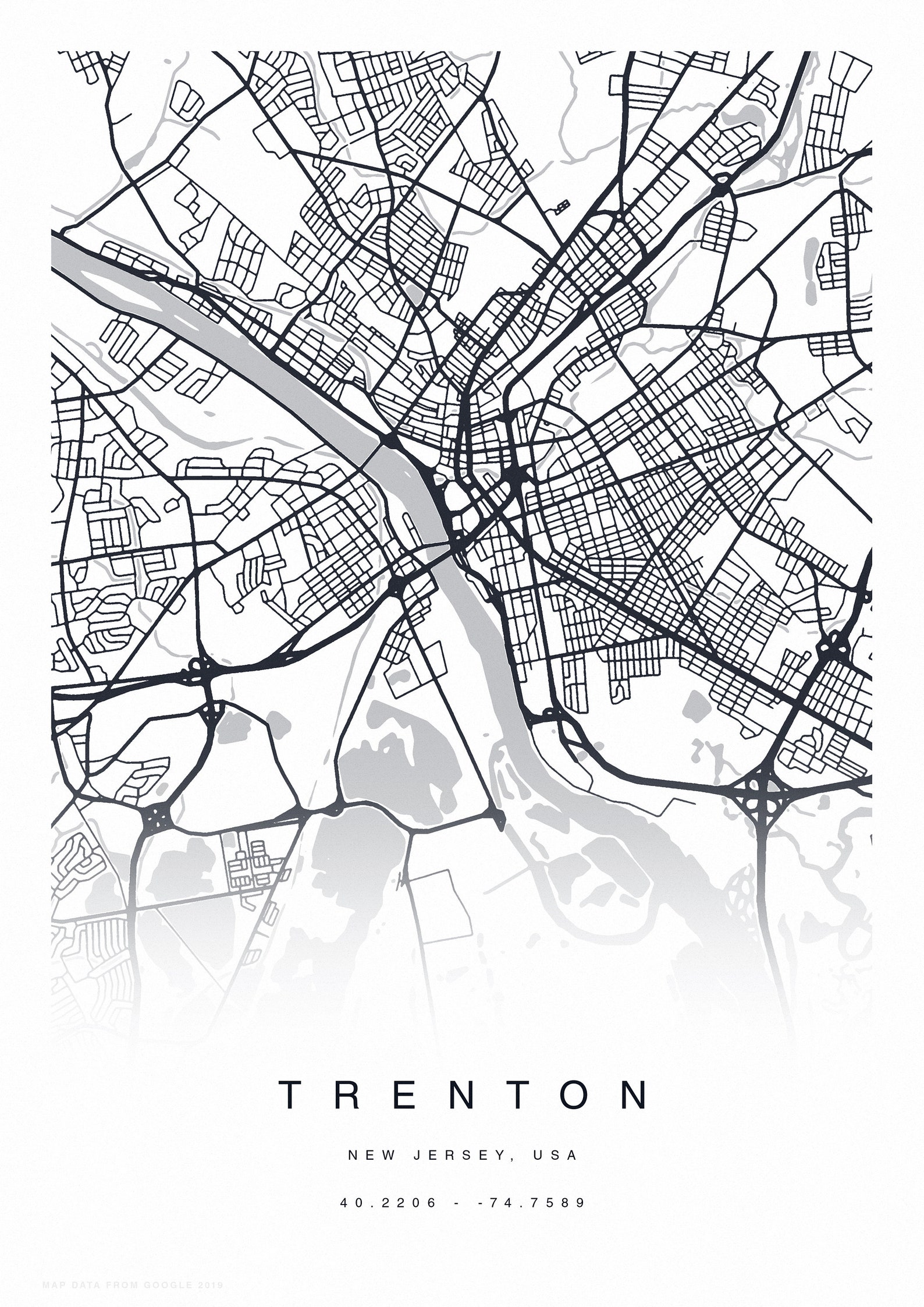 PRINTABLE Trenton Map Print Street Map of Trenton Trenton Etsy