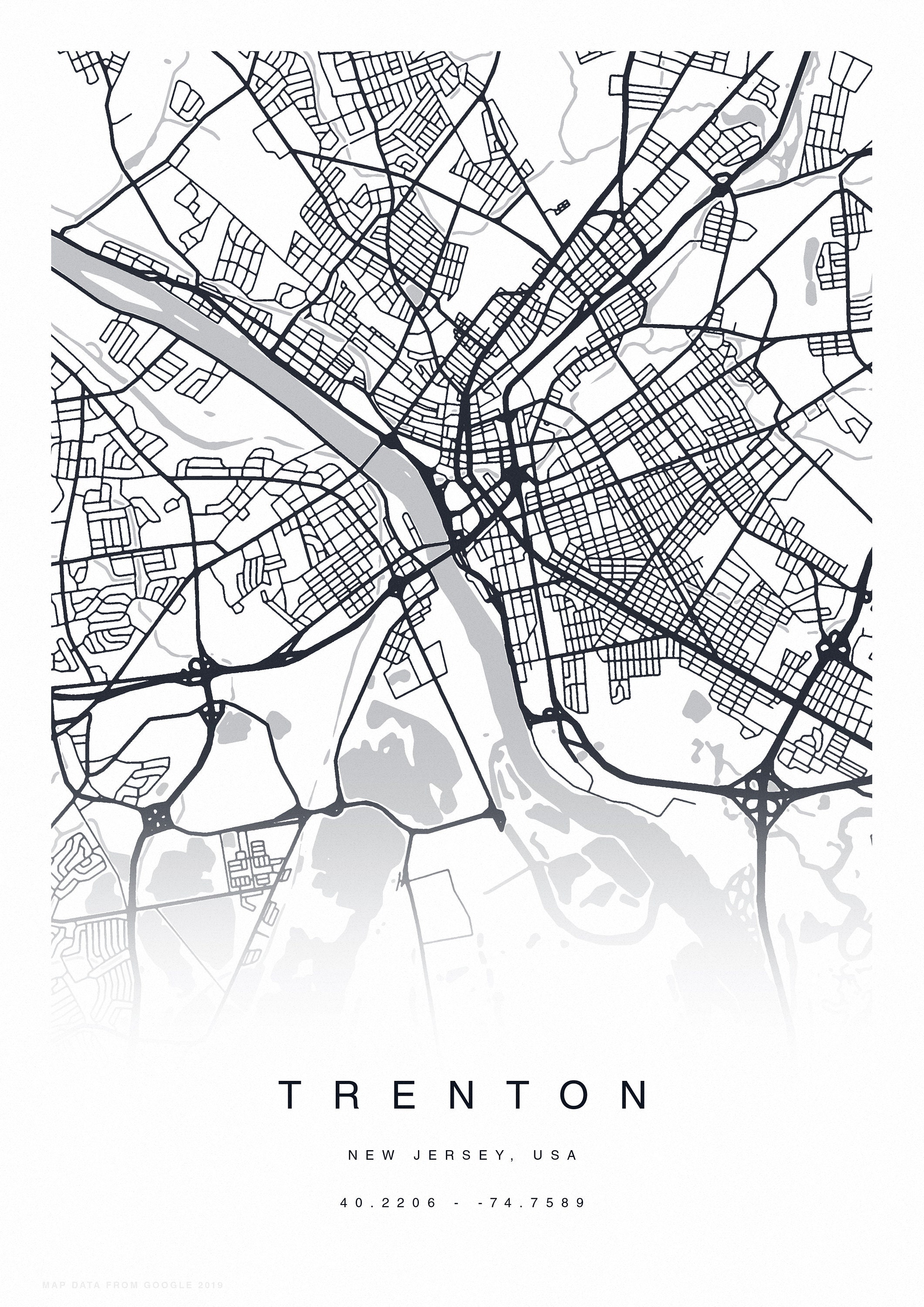 PRINTABLE Trenton Map Print Street Map of Trenton Trenton Etsy