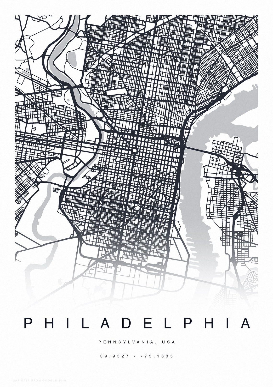 PRINTABLE Philadelphia Map Print Street Map of Philadelphia | Etsy