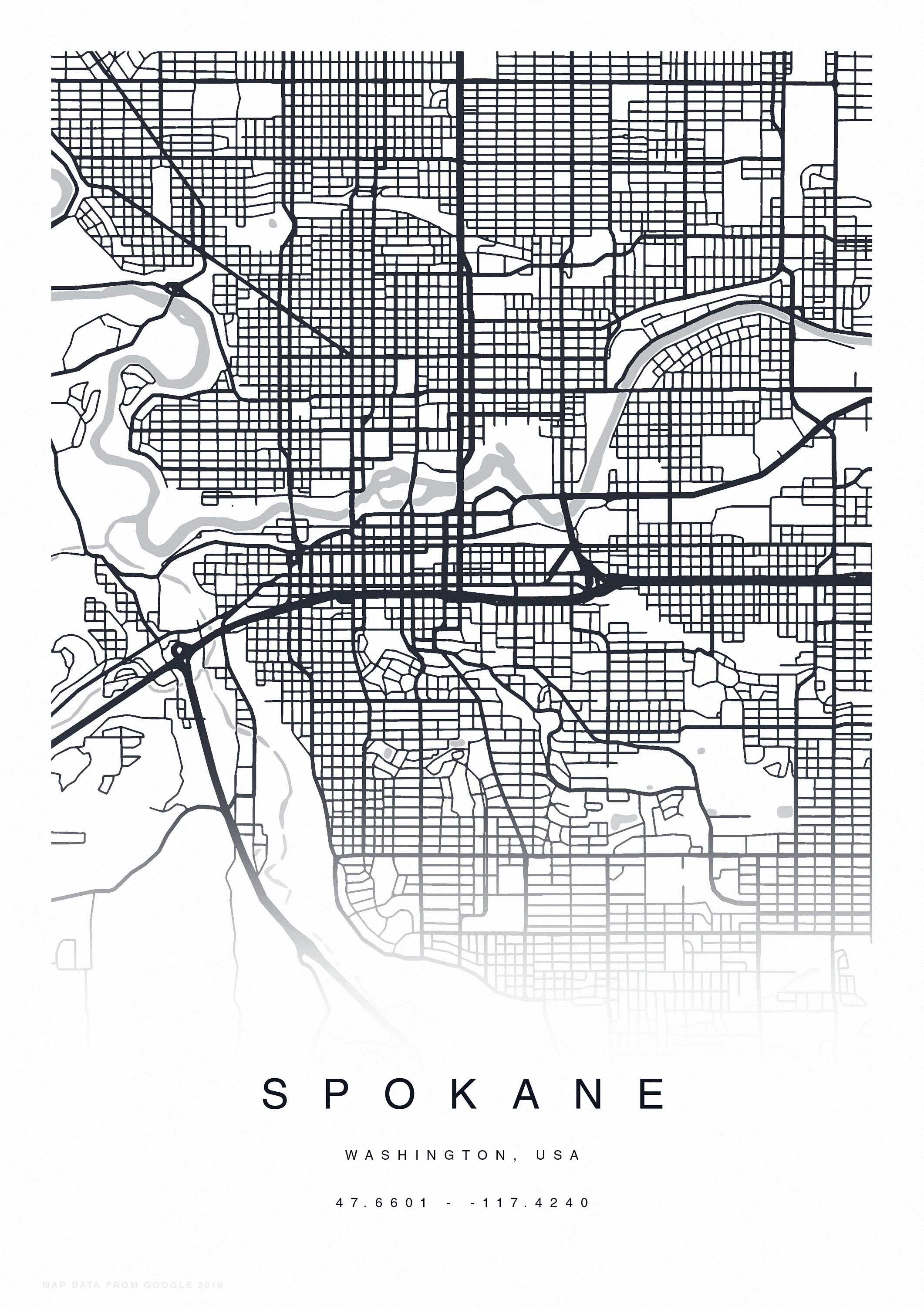 PRINTABLE Spokane Map Print Map of Spokane Spokane Map | Etsy