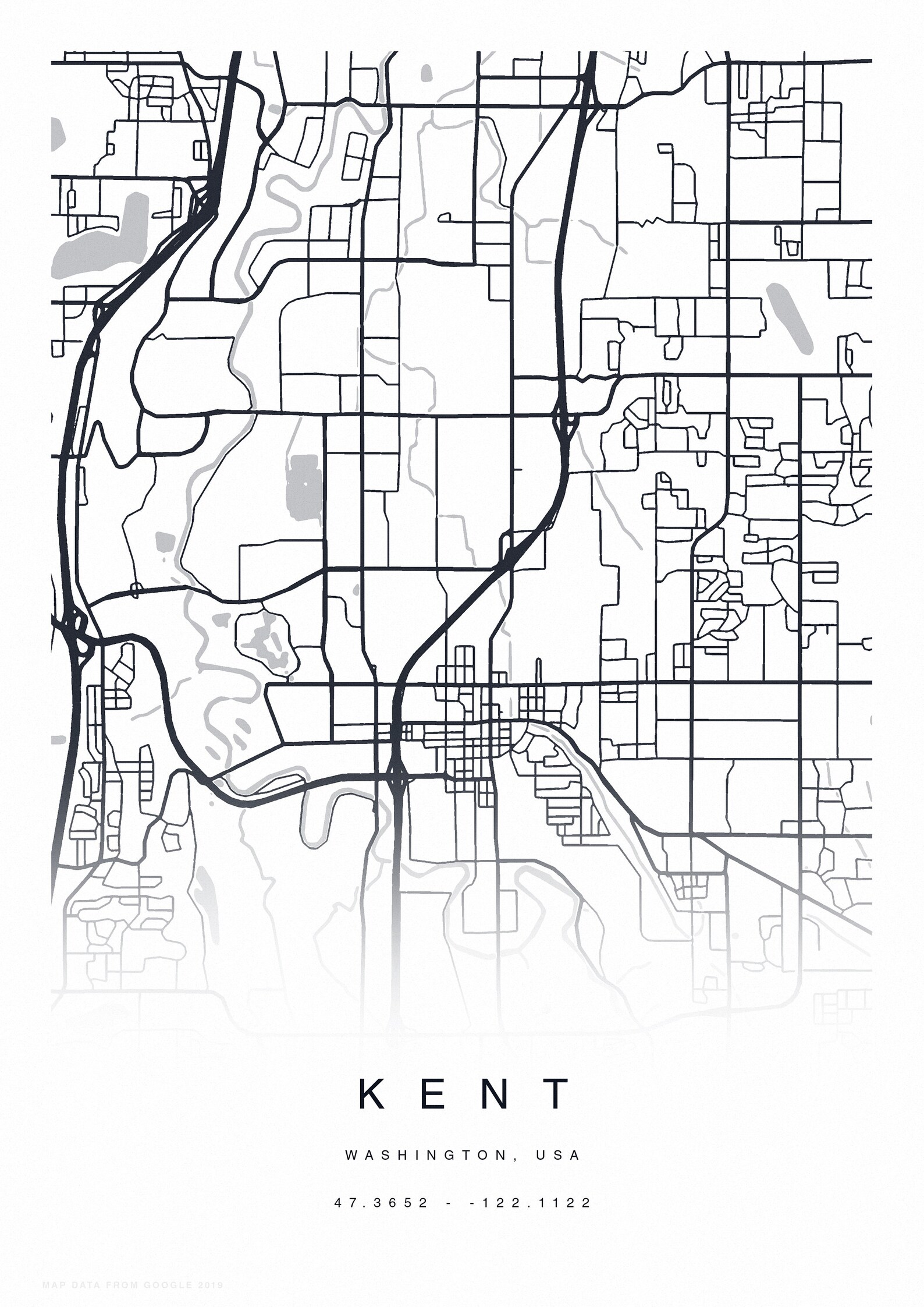 PRINTABLE Kent Washington Map Print Map of Kent Kent Map Etsy