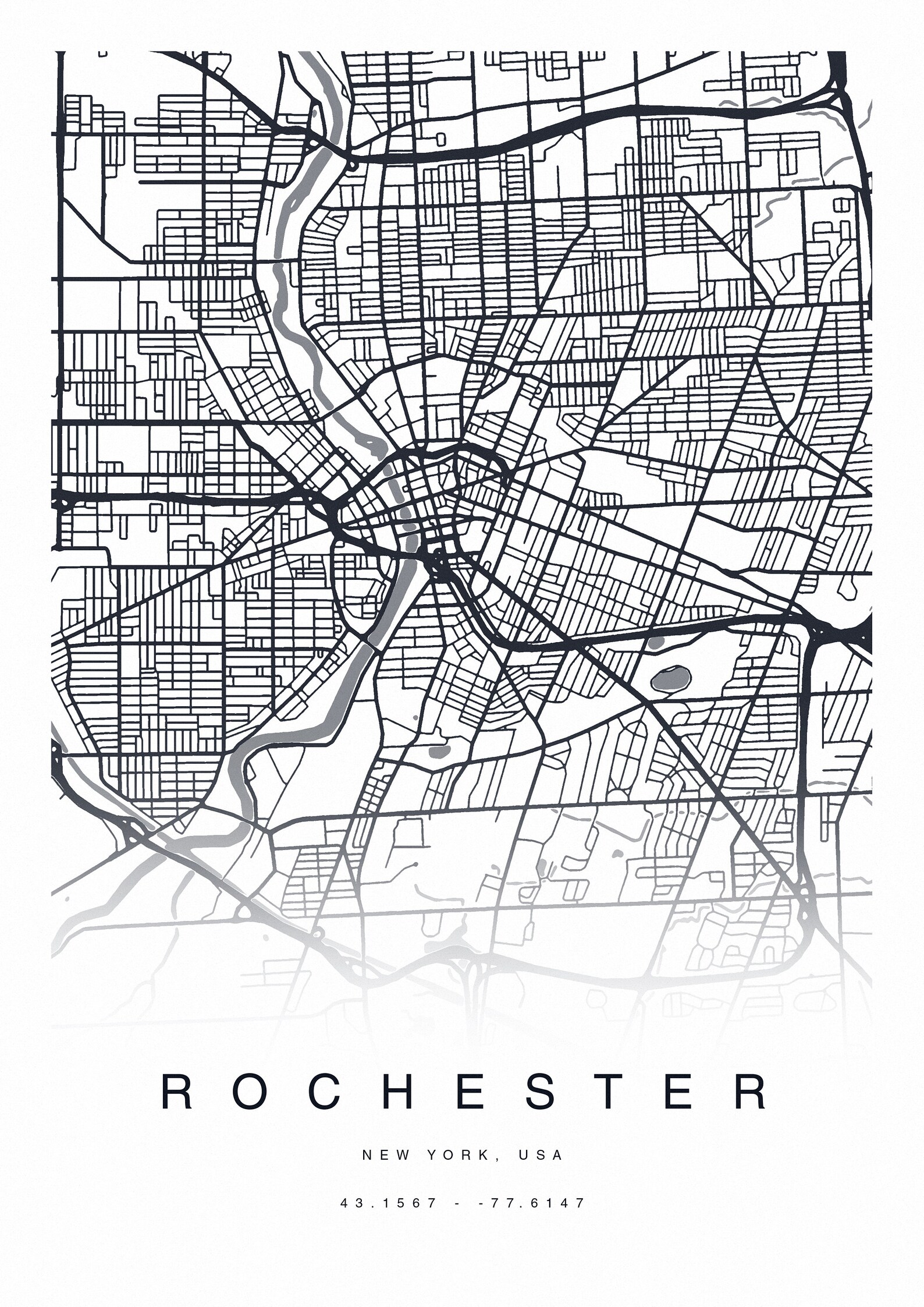 PRINTABLE Rochester Map Print Map of Rochester Rochester Map Etsy