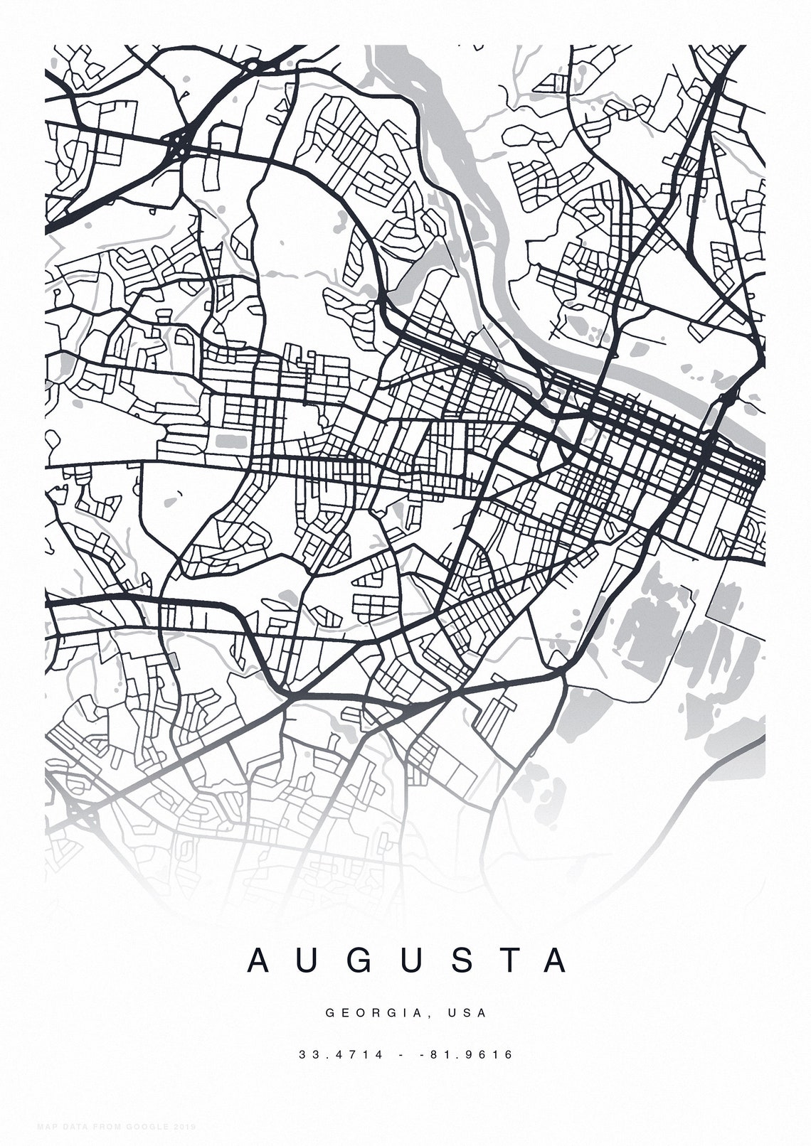 PRINTABLE Augusta Map Print Street Map of Augusta Augusta | Etsy