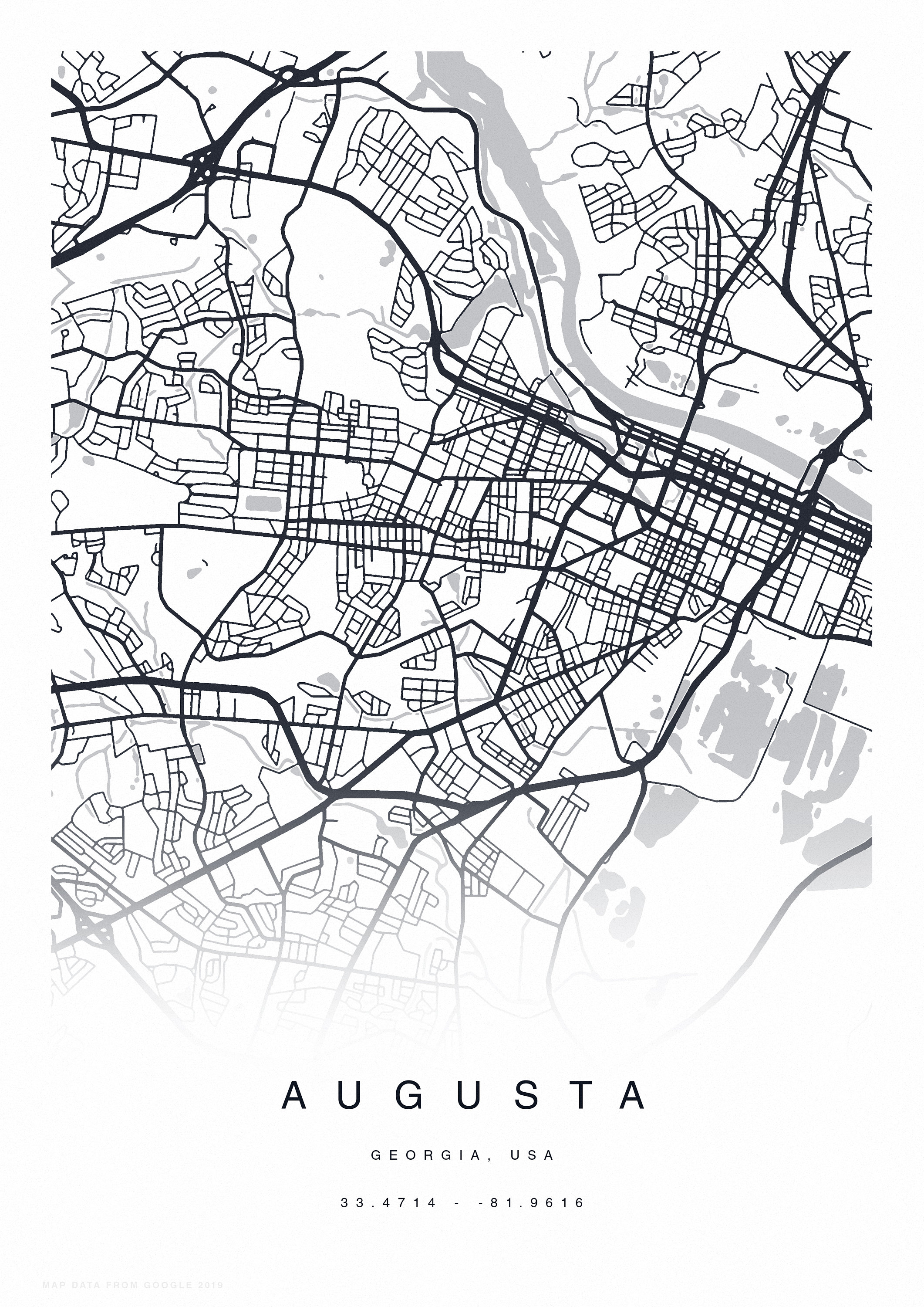 PRINTABLE Augusta Map Print Street Map of Augusta Augusta Etsy