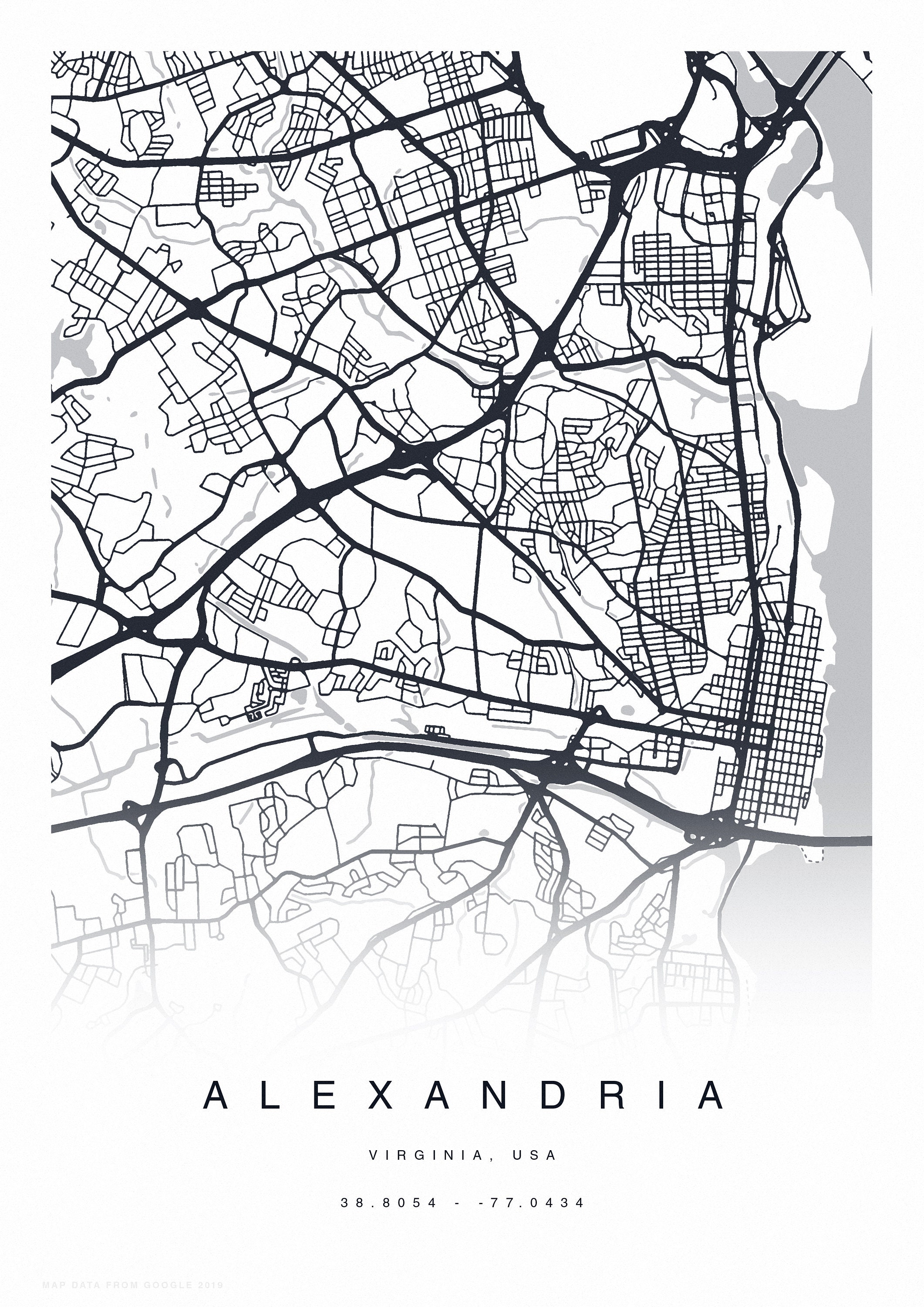 PRINTABLE Alexandria Map Print Street Map of Alexandria Etsy
