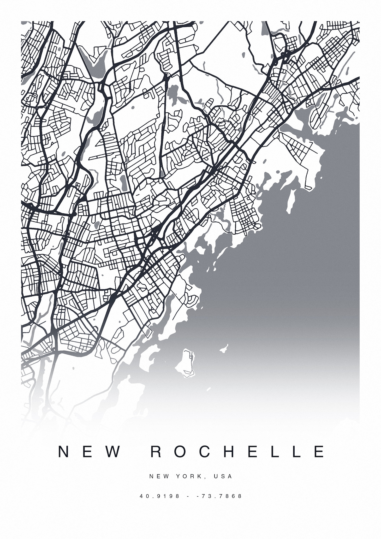 PRINTABLE New Rochelle Map Print Map of New Rochelle New Etsy