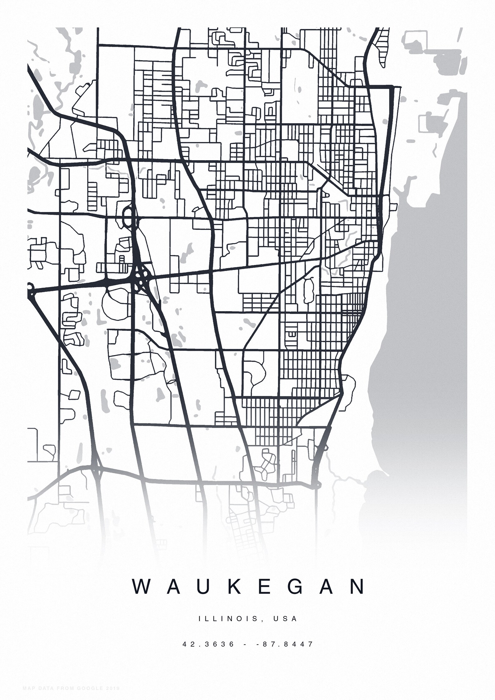 PRINTABLE Waukegan Map Print Street Map of Waukegan Waukegan Etsy