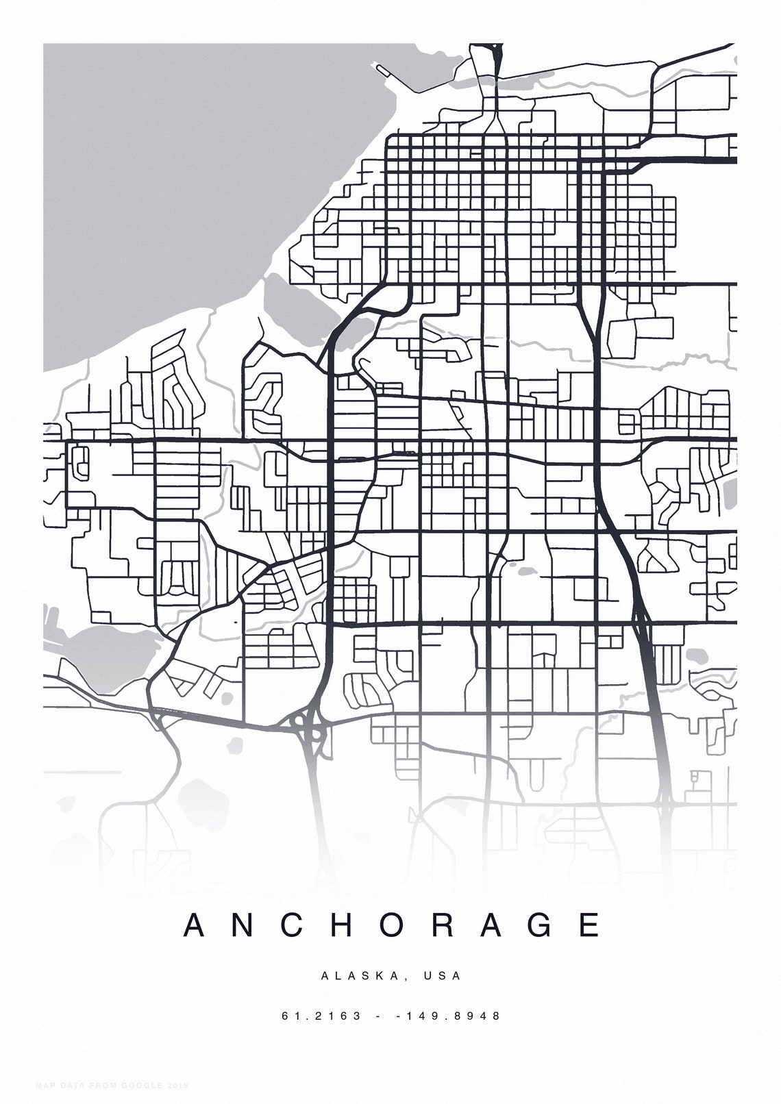 PRINTABLE Anchorage Map Print Street Map of Anchorage | Etsy