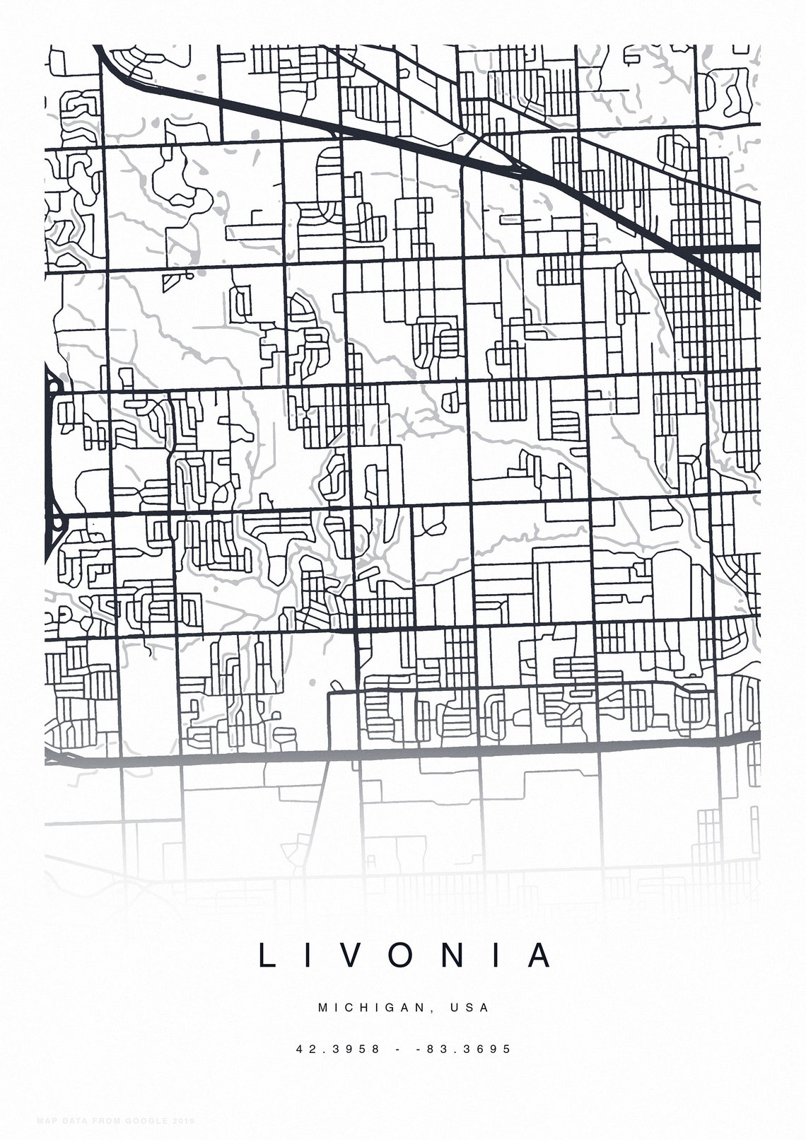 PRINTABLE Livonia Map Print Street Map of Livonia Livonia Etsy