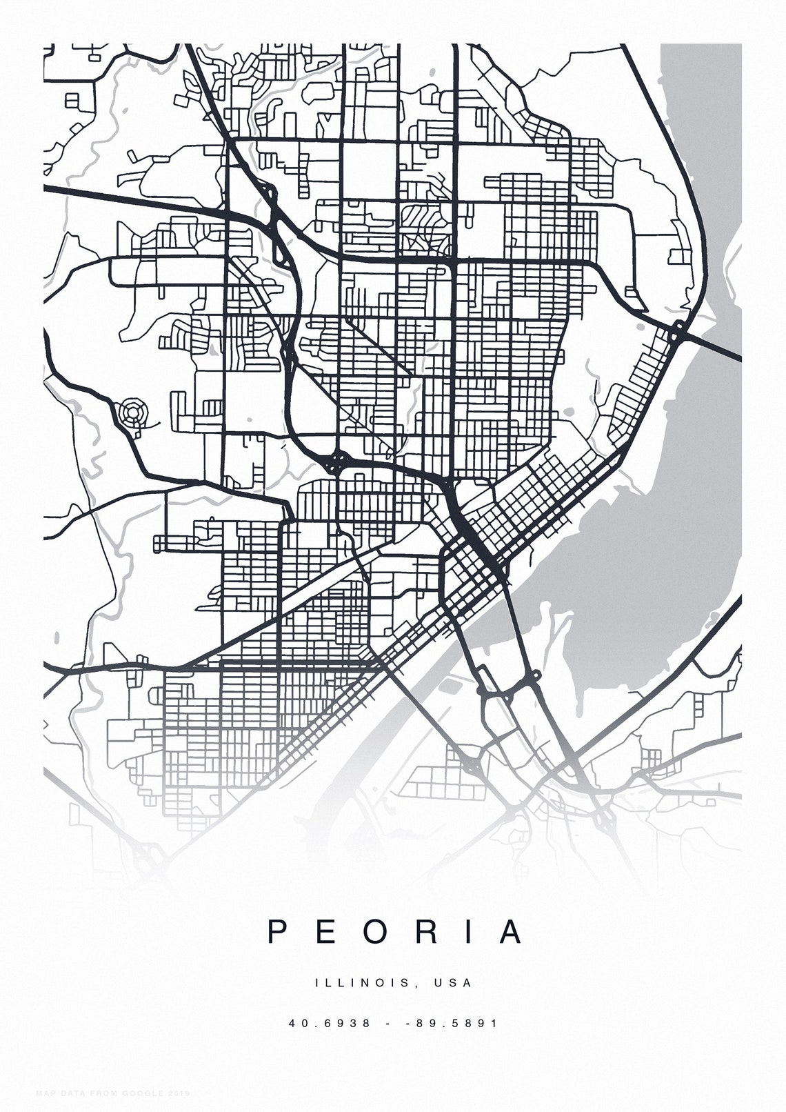 PRINTABLE Peoria Map Print Street Map of Peoria Peoria Map Etsy