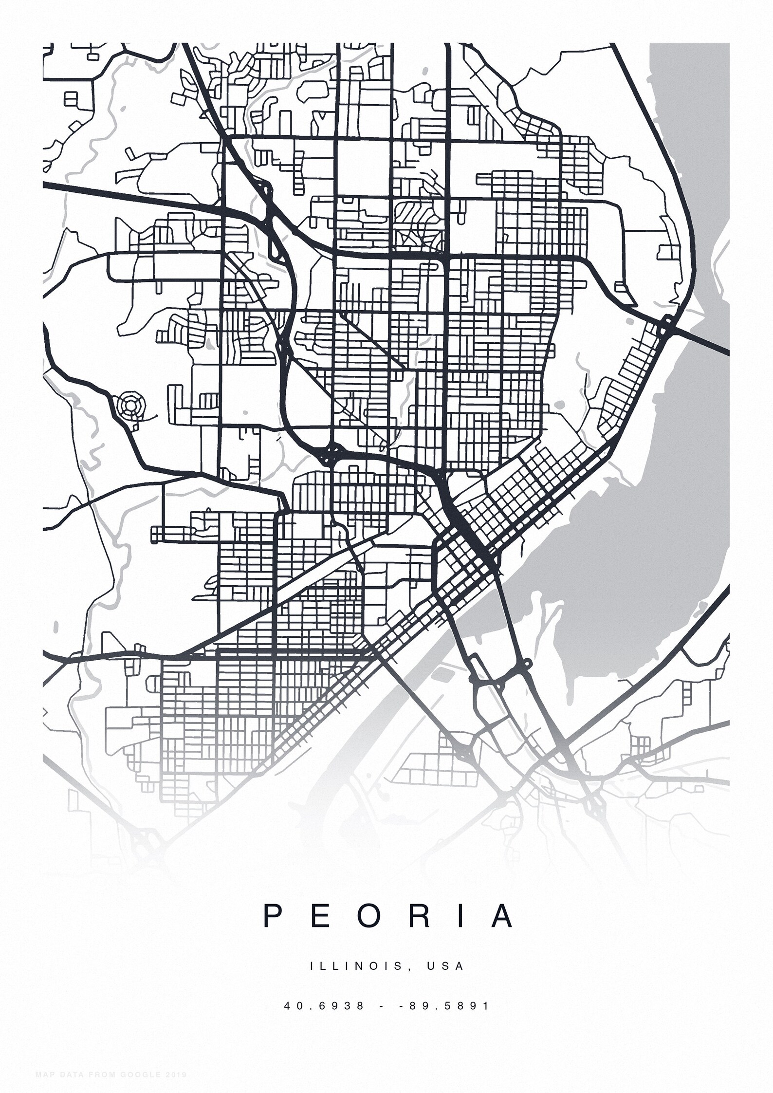 PRINTABLE Peoria Map Print Street Map Of Peoria Peoria Map Etsy