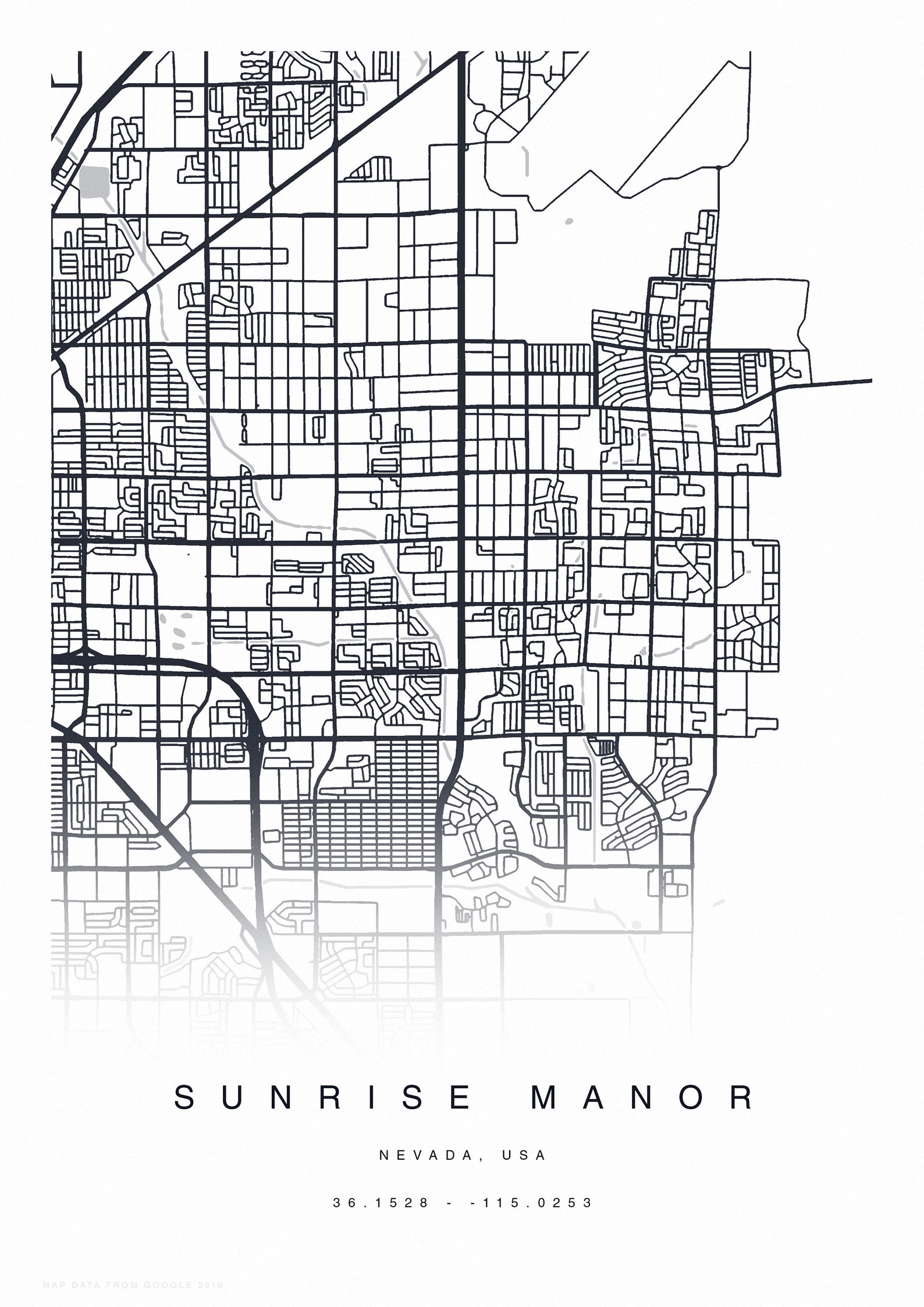 PRINTABLE Sunrise Manor Map Print Street Map of Sunrise Etsy