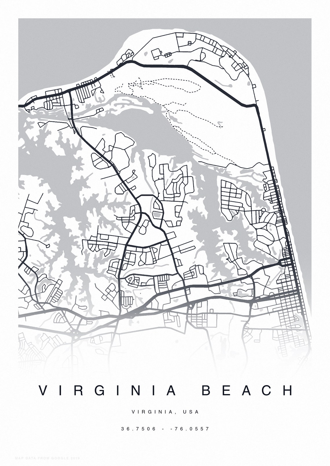 PRINTABLE Virginia Beach Map Print Street Map of Virginia | Etsy