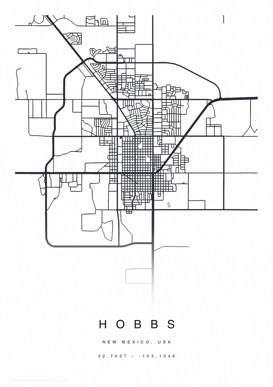 PRINTABLE Hobbs Map Print Street Map of Hobbs Hobbs Map Etsy