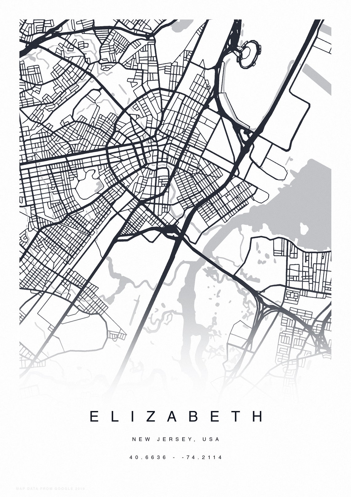 PRINTABLE Elizabeth Map Print Street Map of Elizabeth Etsy
