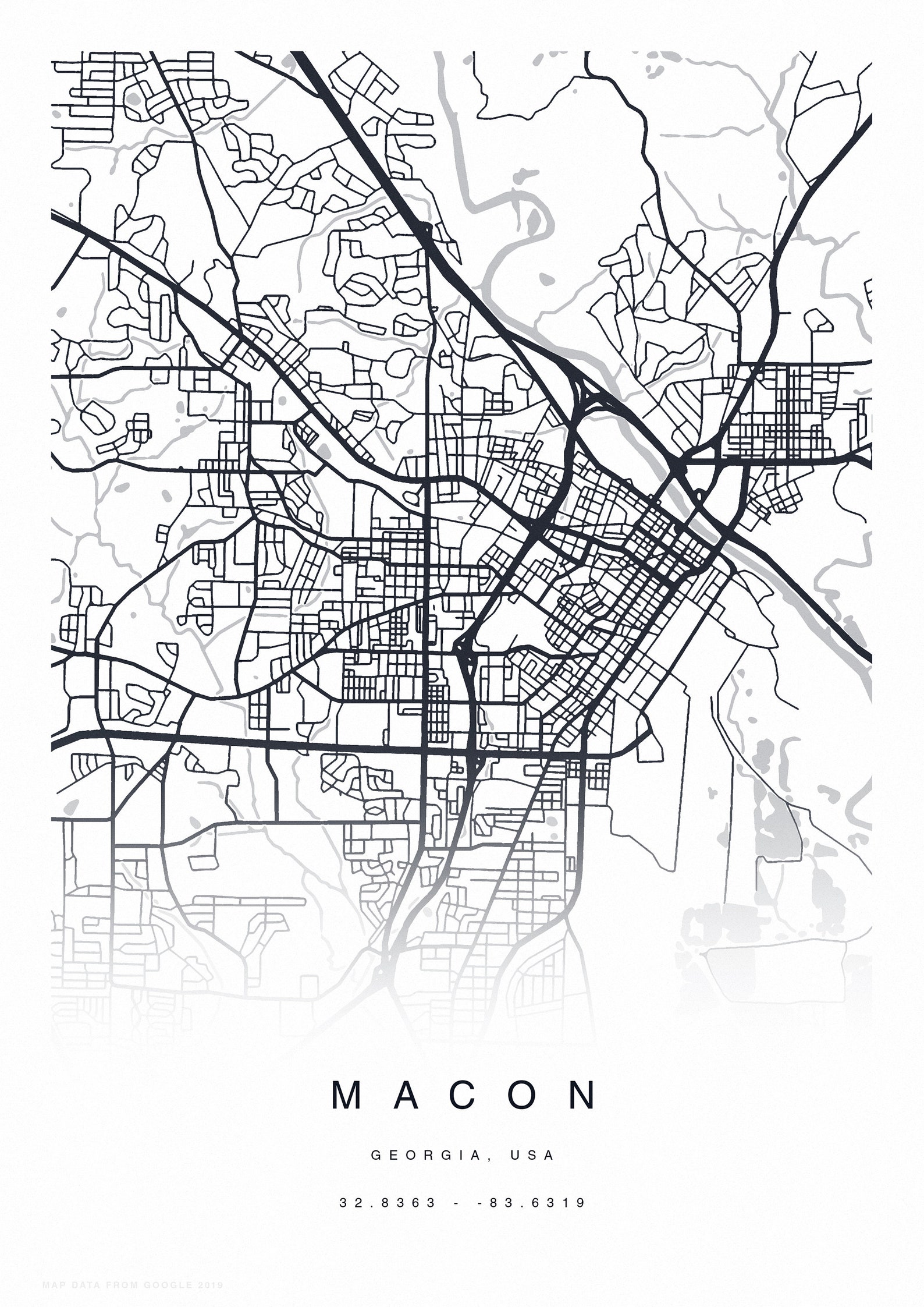 PRINTABLE Macon Map Print Street Map of Macon Macon Map Etsy