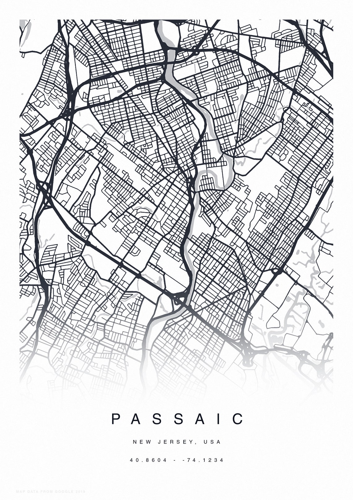 PRINTABLE Passaic Map Print Street Map of Passaic Passaic Etsy