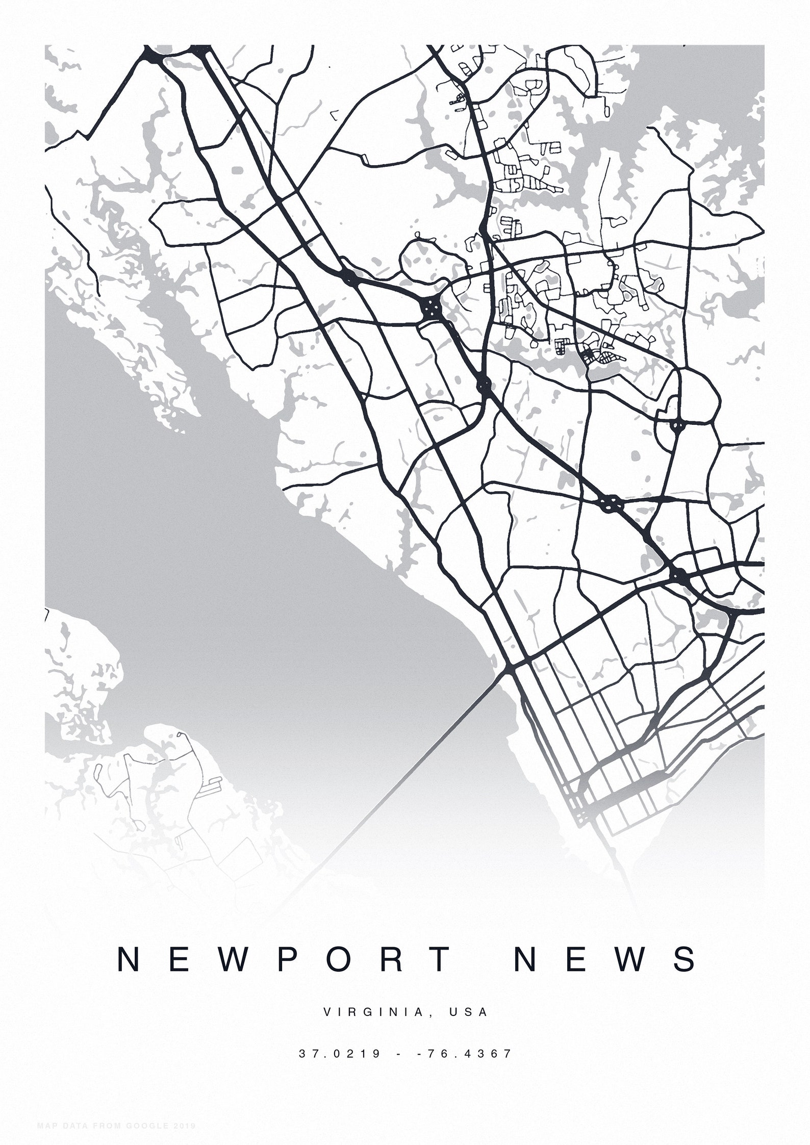 PRINTABLE Newport News Map Print Street Map of Newport News Etsy