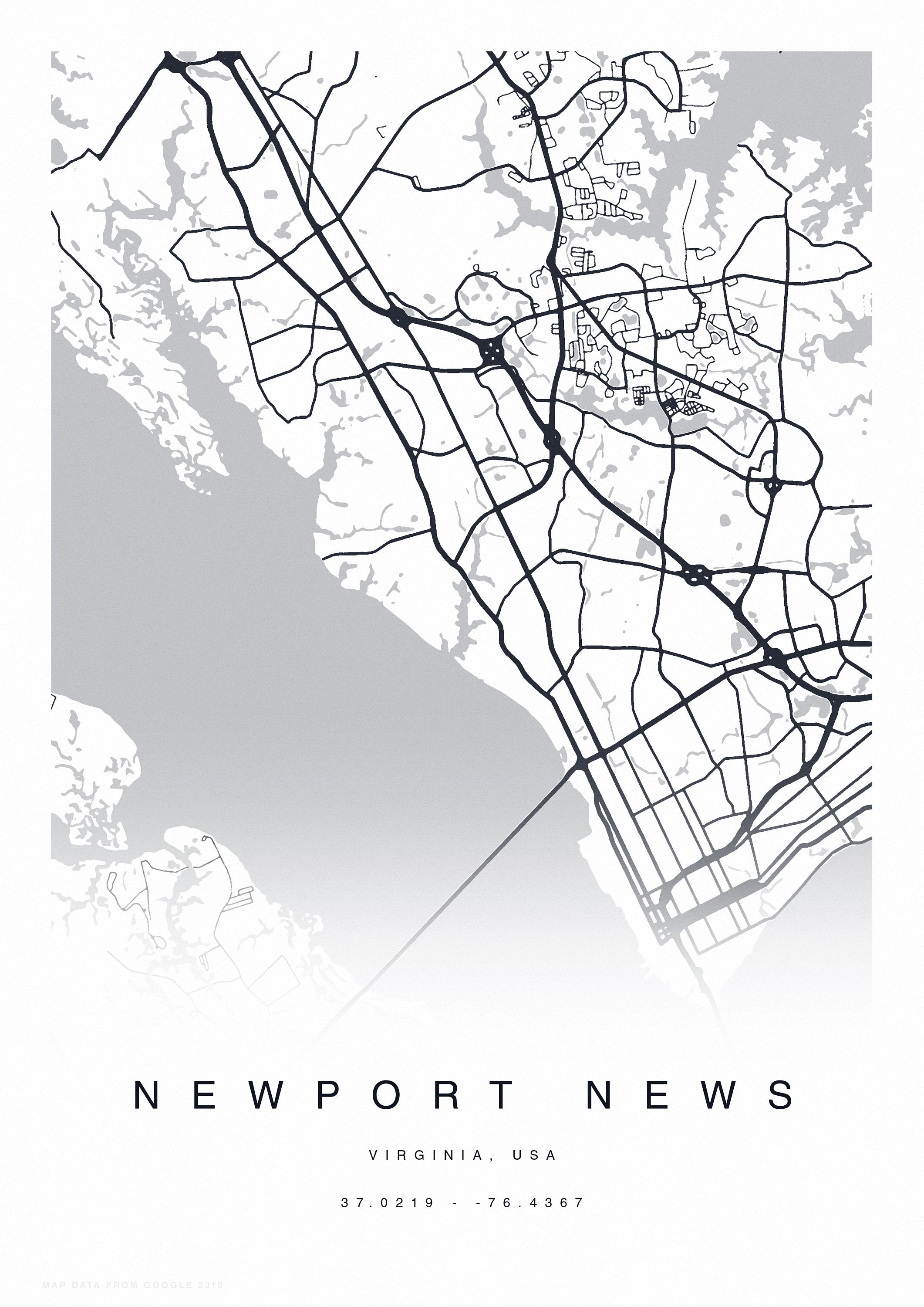 PRINTABLE Newport News Map Print Street Map of Newport News Etsy
