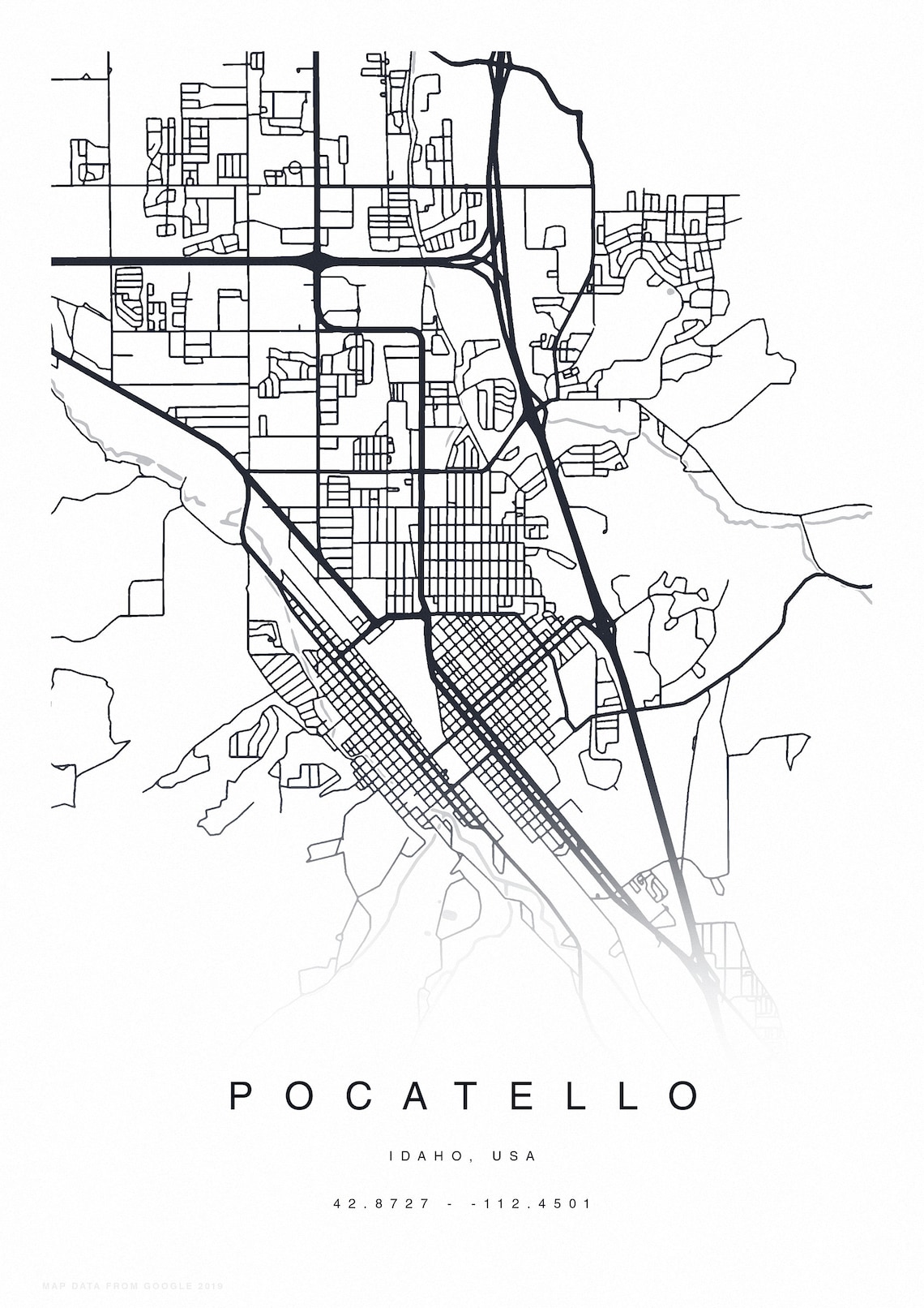 PRINTABLE Pocatello Map Print Street Map of Pocatello  Etsy