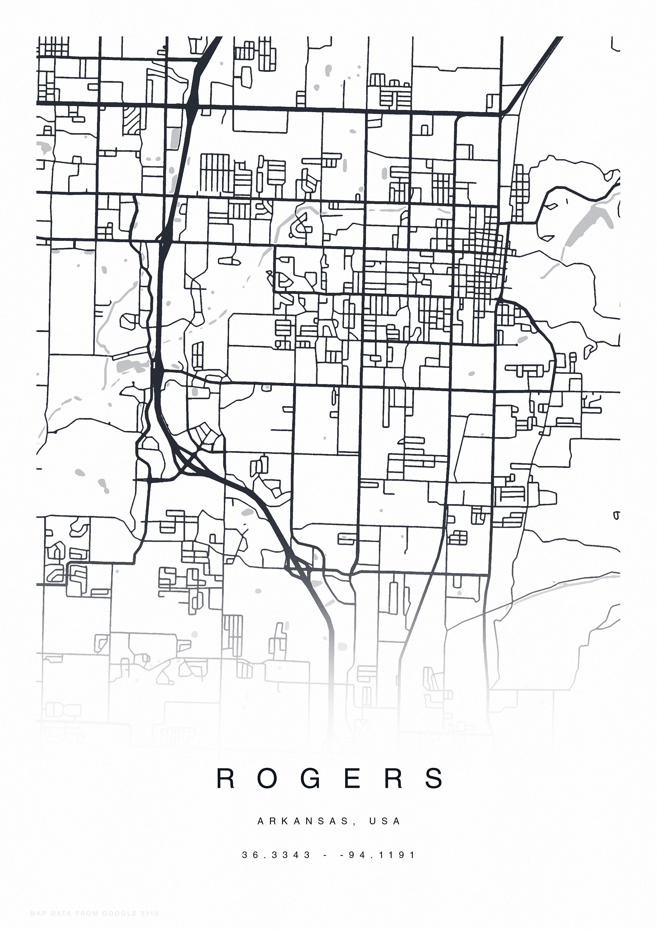 PRINTABLE Rogers Map Print Street Map of Rogers Rogers Map Etsy