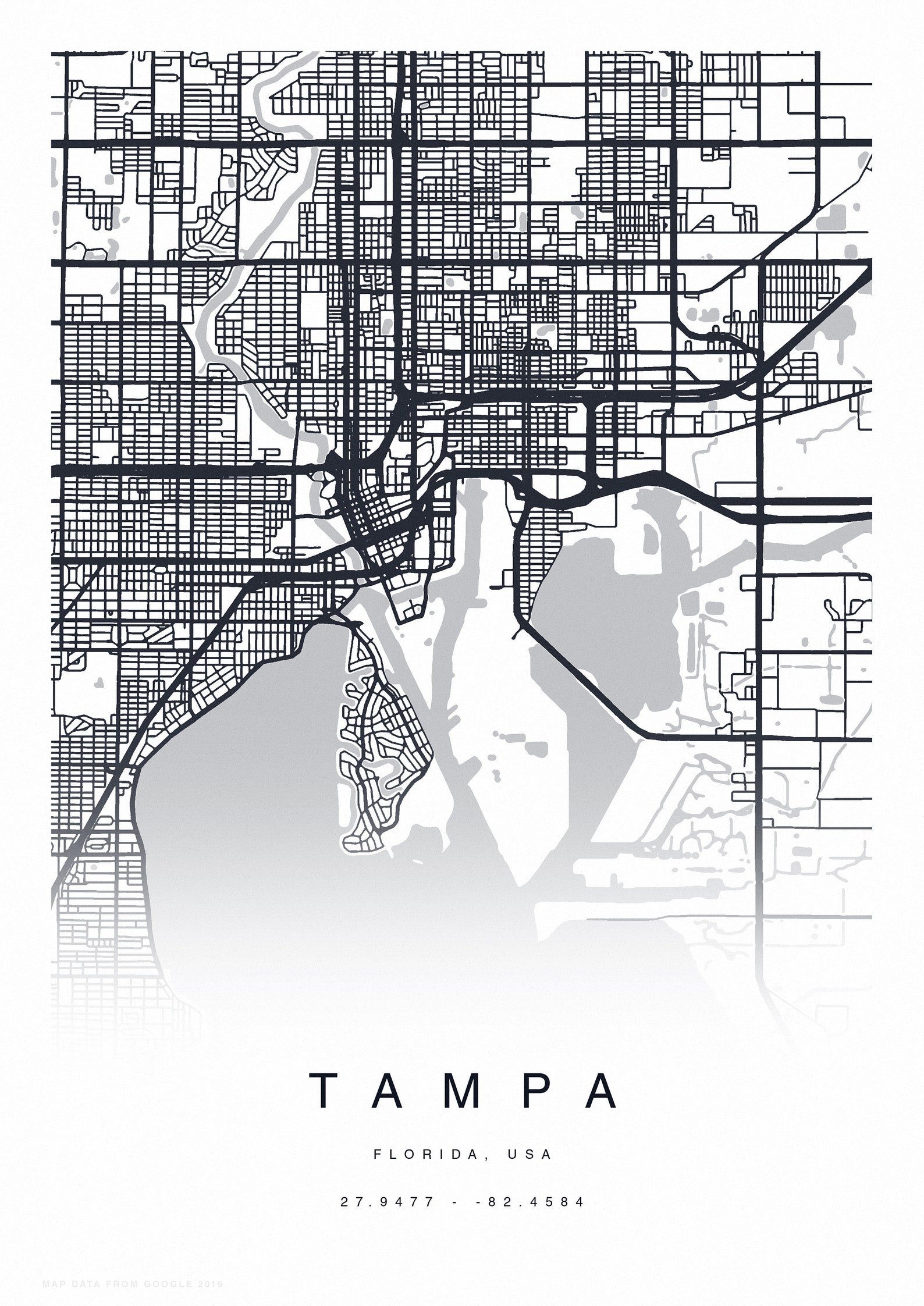 PRINTABLE Tampa Map Print Street Map of Tampa Tampa Map | Etsy