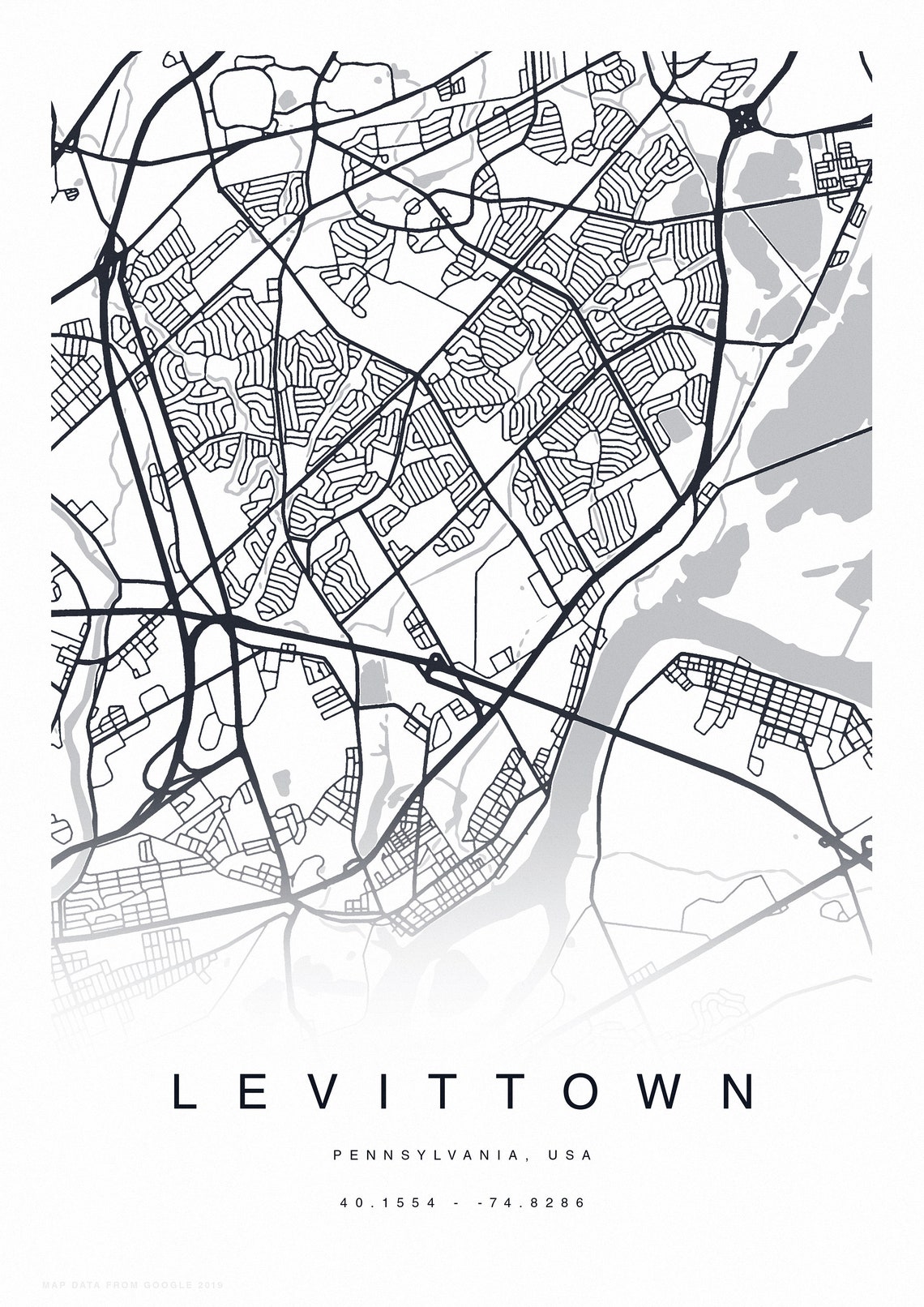 PRINTABLE Levittown Map Print Street Map of Levittown | Etsy