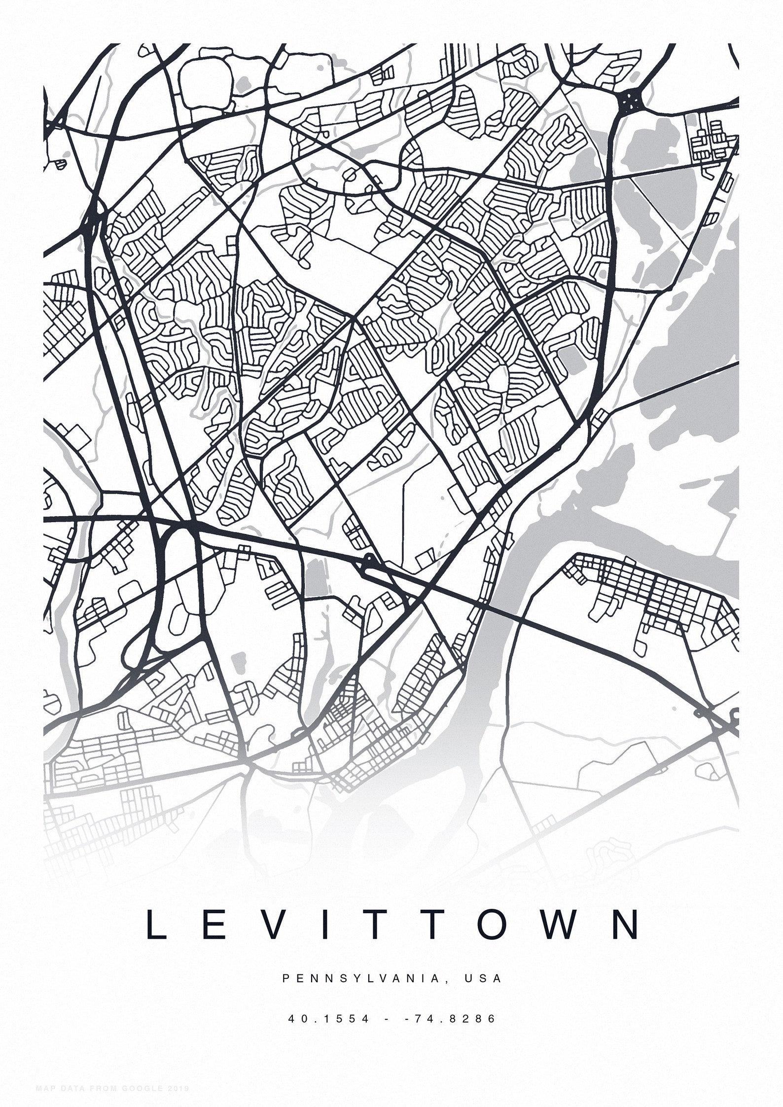 PRINTABLE Levittown Map Print Street Map of Levittown Etsy