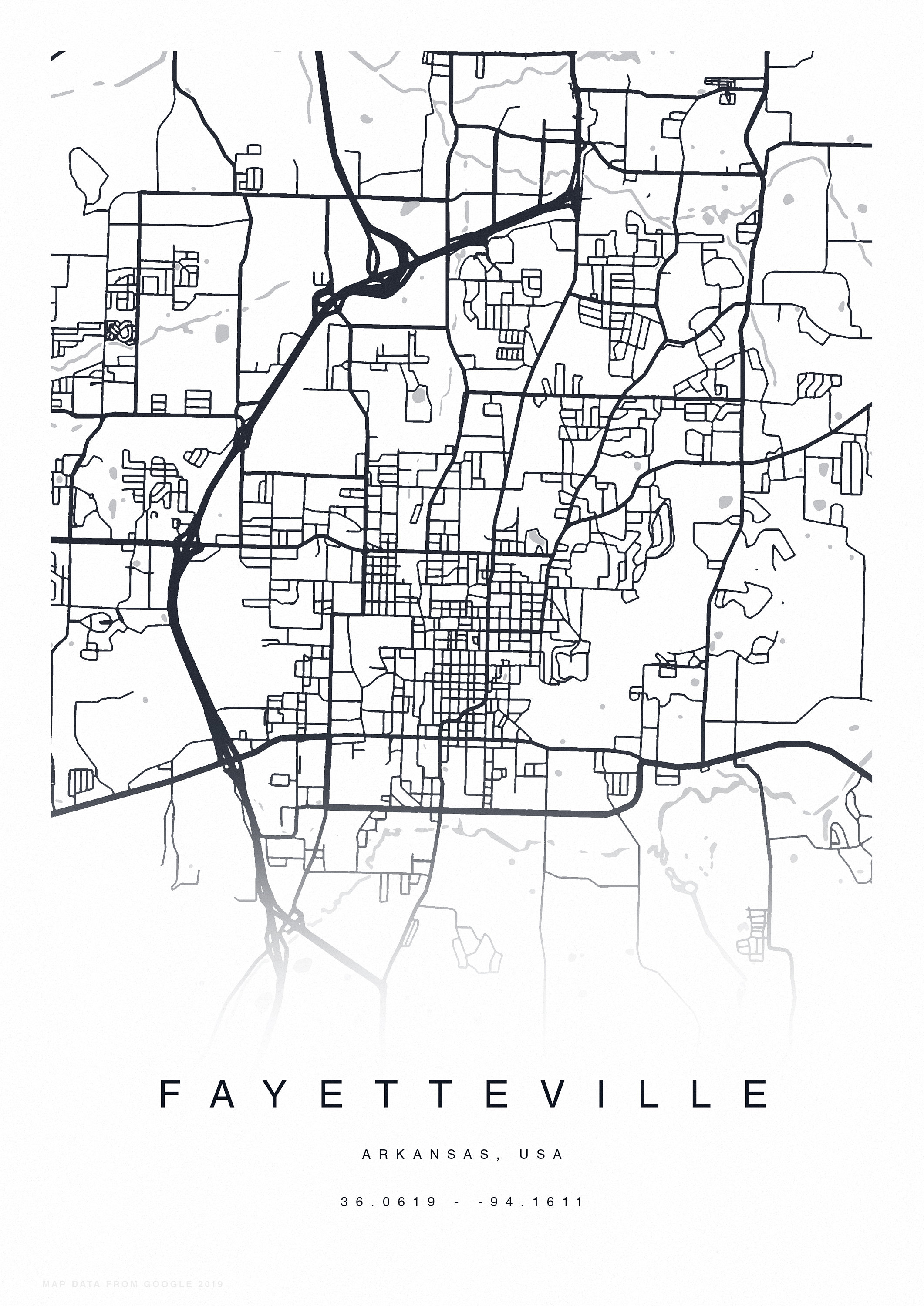 PRINTABLE Fayetteville Map Print Street Map of Fayetteville Etsy