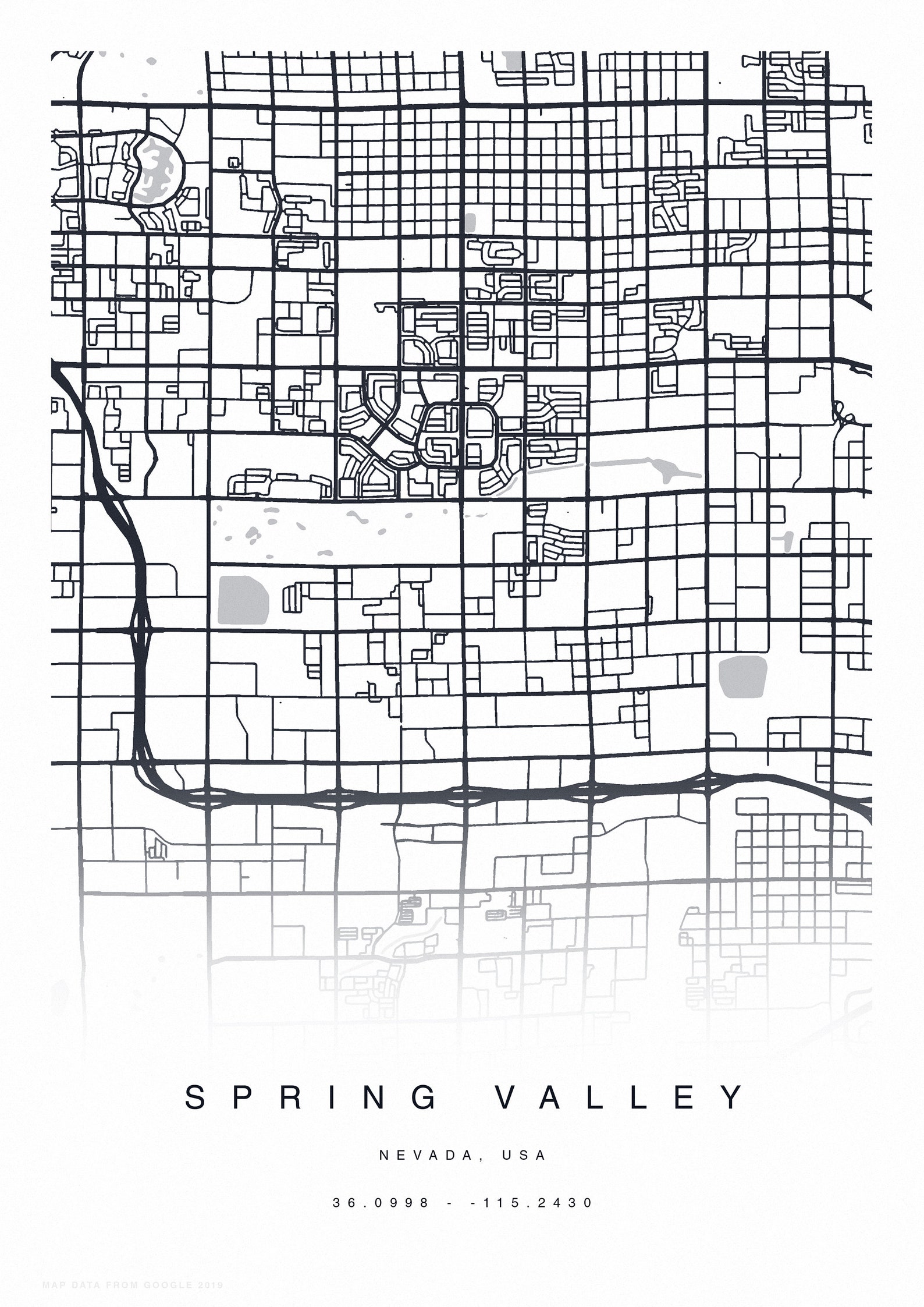 PRINTABLE Spring Valley Map Print Street Map of Spring Etsy