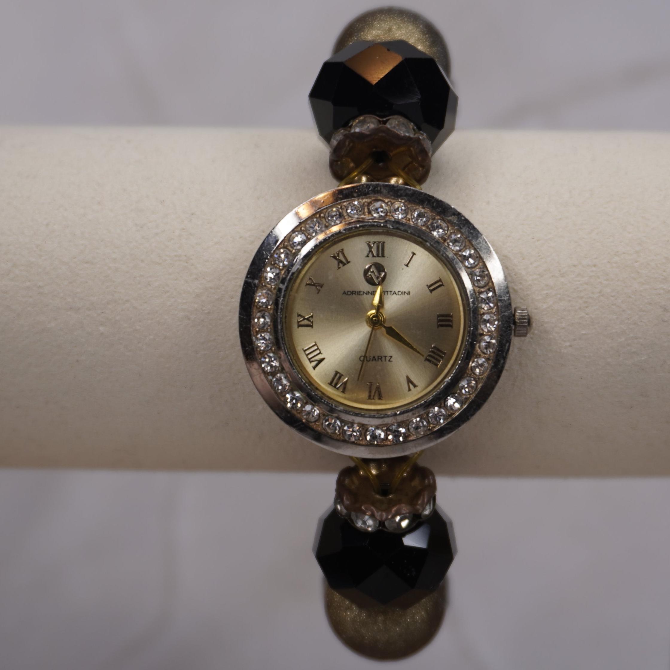 Adrienne Real Collections Gold Tone Crystal Studded Watch, Red Bangle Band - New ADRIENNE VITTADINI CRYSTAL GOLD TONE WATCH MODEL AD9417  main image 3