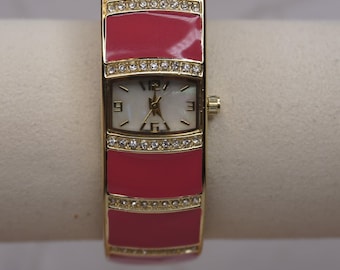 Vintage Cuff Pink and Diamond Watch