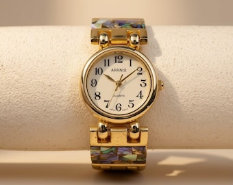 Abalone Modern Arenix Brown Leather and Gold Watch