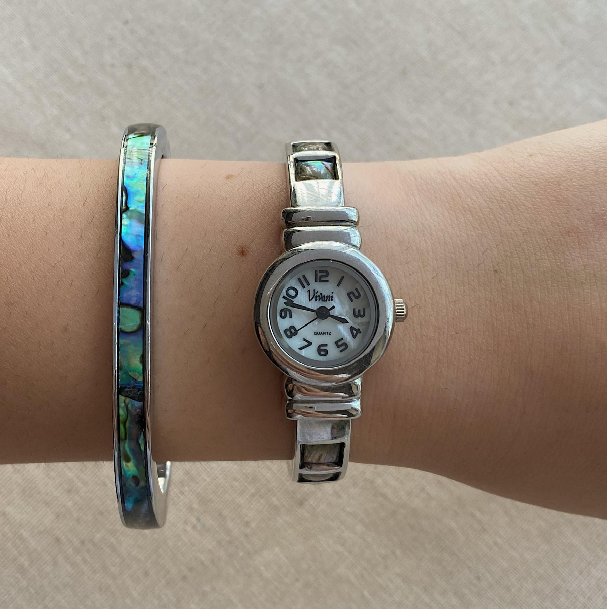 UNIQUE.VINTAGE. Abalone watch face.Cuff bracelet watch. Spring tension on/off. Abalone Shell Watch Face - Etsy main image 4