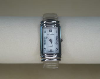 Utopia Art Deco Style Rectangular Watch | Silver Tone Expansion Band Wristwatch