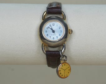 90s Vintage Petite Analog Watch with Unique Coin Charm