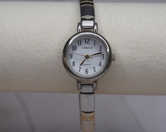 Vintage Carriage Women's Quartz Watch | Silver-Tone Expansion Band | Minimalist Retro Style