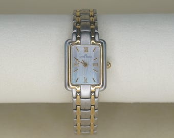 Anne Klein Two-Tone Rectangular Watch | Silver Gold Roman Numeral Dial