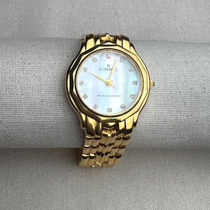 Swiss Pearl & Gold Forbel Crystal Watch