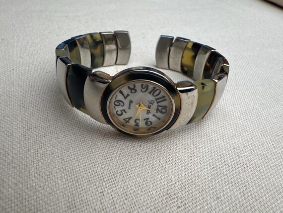 Natural Turtle Shell Stone Silver Cuff Watch - image 5