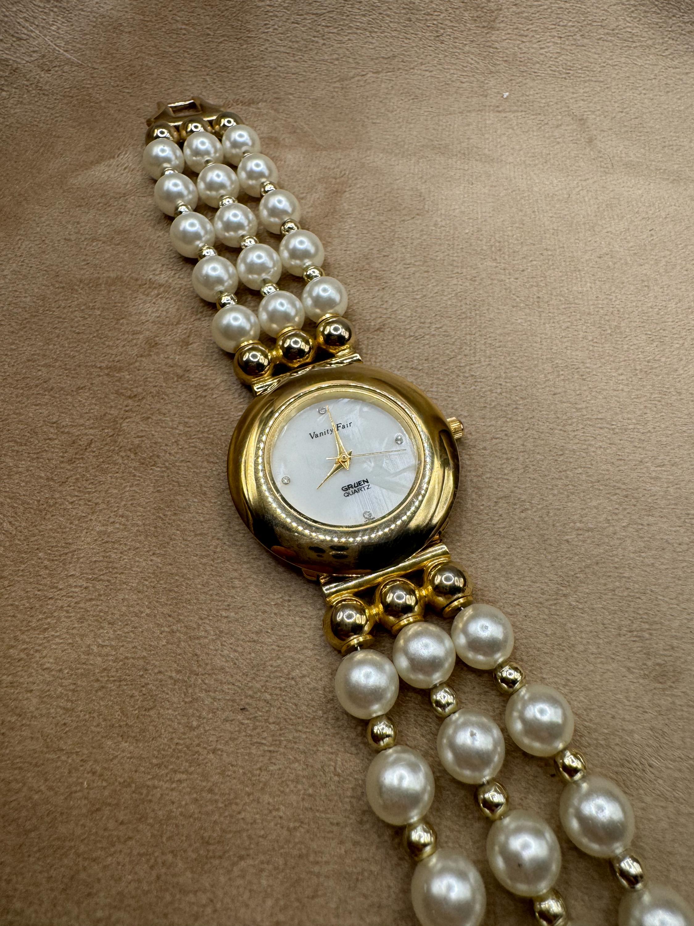 Vanity Fair Faux Pearl Bracelet Working Watch Vanity Fair Watch - Etsy main image 3