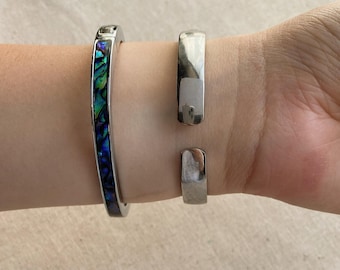 UNIQUE.VINTAGE. Abalone watch face.Cuff bracelet watch. Spring tension on/off. Rare Vintage Silver Abalone Cuff Watch - Etsy main image 4