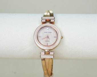 Vintage 90s Anne Klein Rose Gold Minimalist Bangle Watch