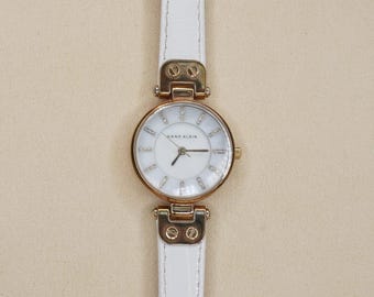 Anne Klein Gold Tone White Genuine Leather Watch