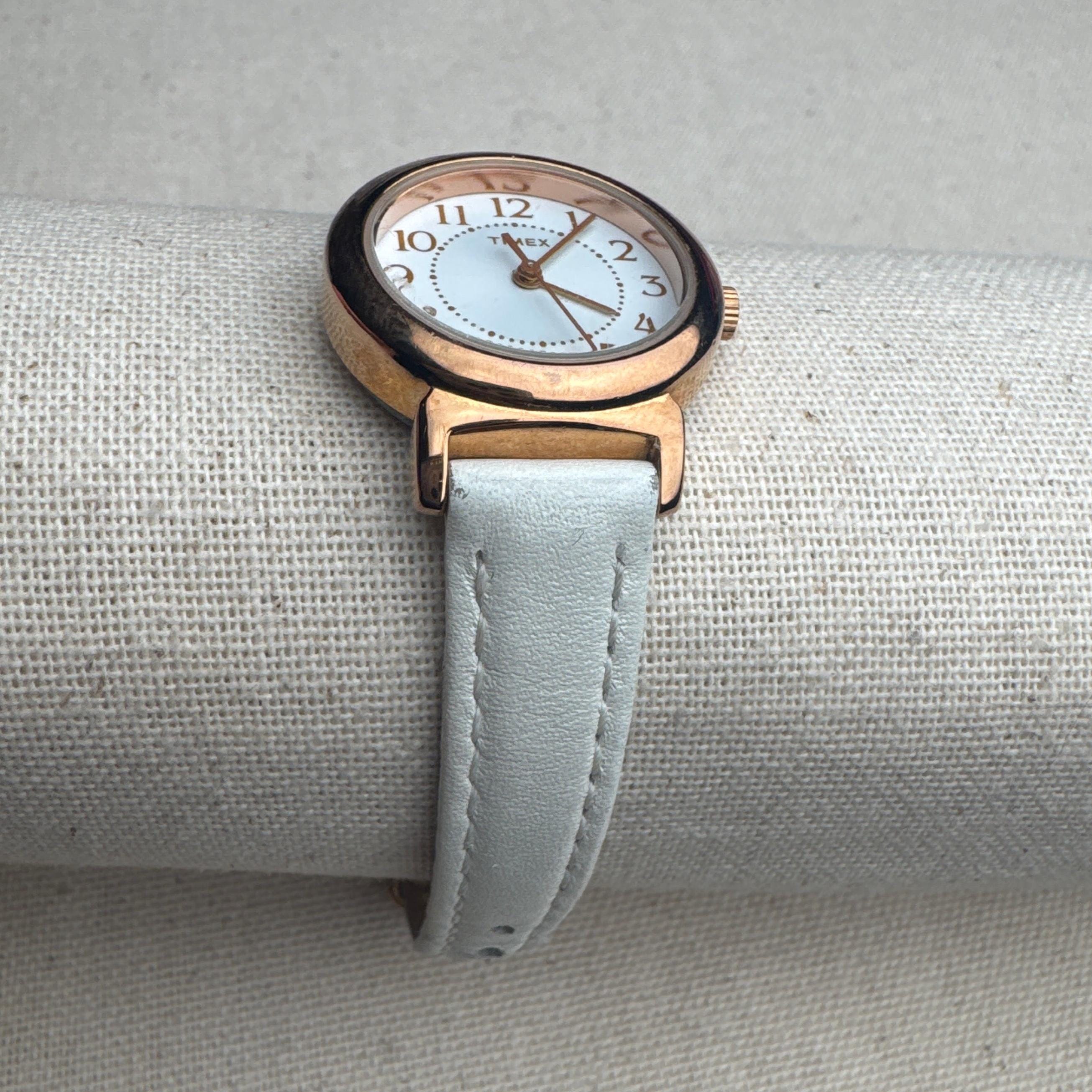 Vintage White Leather and Rose Gold Timex - Etsy display picture 1