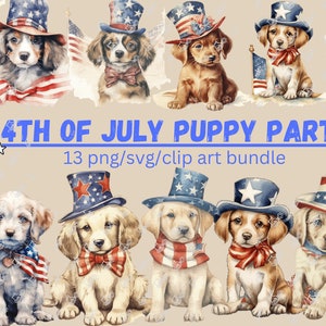 4th of July Puppy Party, png/svg/clip art bundle of images